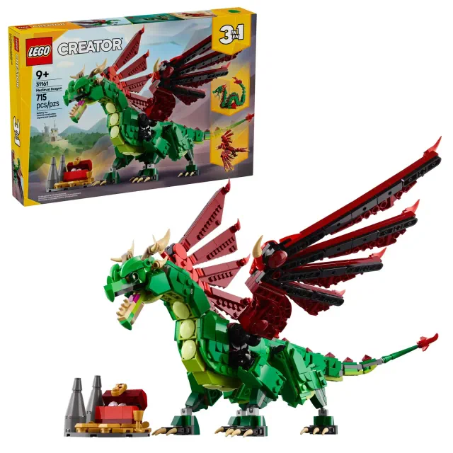 LEGO Creator 3 in 1 Medieval Dragon Building Toy with 3 Options Sea Serpent or Phoenix 31161