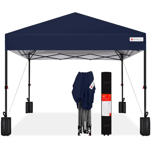 Best Choice Products 10x10ft Easy Setup Pop Up Canopy w/ 1-Button Setup, Wheeled Case, 4 Weight Bags - Blue