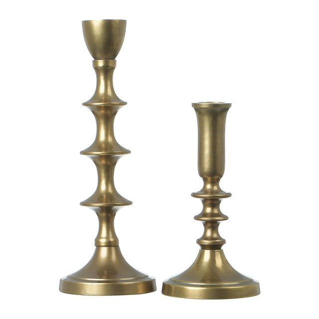 Storied Home Decorative Metal Taper Holders, Gold, Set of 2