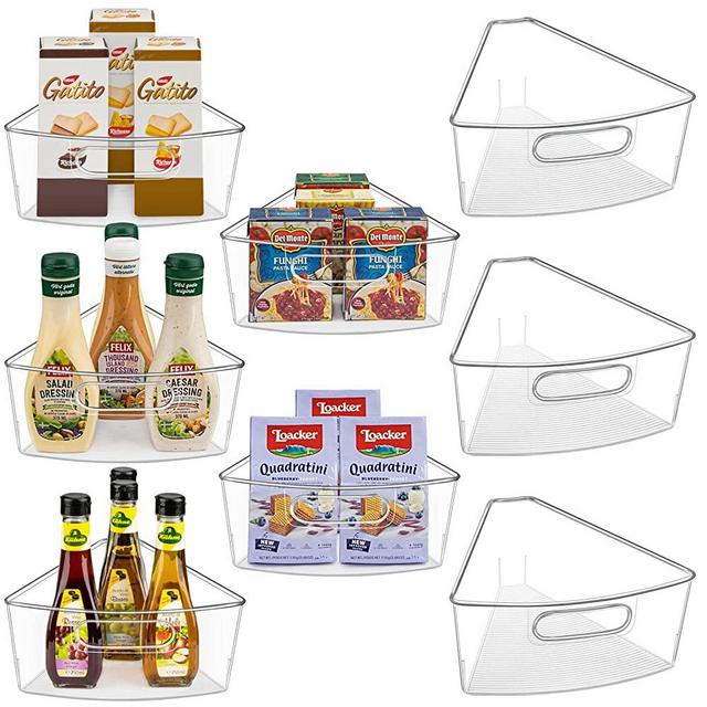 JEISSLIA Lazy Susan Cabinet Organizer Bins for 26"/ 28"/ 32" Diameter Corner Lazy Susan, Plastic Cabinet Storage Bin, 1/8 Wedge-Food Safe, BPA Free, with Non-Slip Pads (for 26" Lazy Susan, 8 Pack)