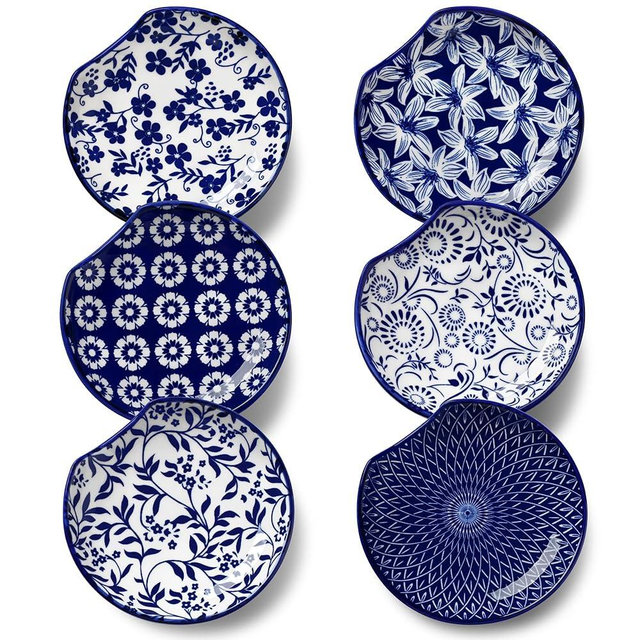 vancasso Ceramic Spoon Rest for Stove Top, 6-Pack Blue and White Floral Spoon Holder Set for Kitchen Counter, Heat-Resistant Utensil Rest for Spoons & Spatulas, 4.8 Inch Farmhouse Decor