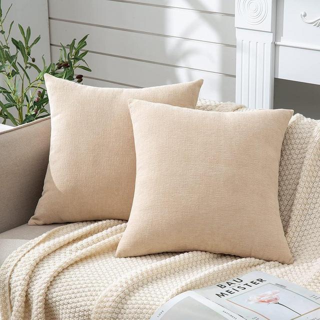 GAWAMAY Decorative Square Throw Pillow Covers 20x20 Inch Set of 2, Super Soft Chenille Pillows Farmhouse Fall Pillowcase for Living Room Bedroom Sofa Couch Cushion Cover Beige 50x50cm (No Insert)