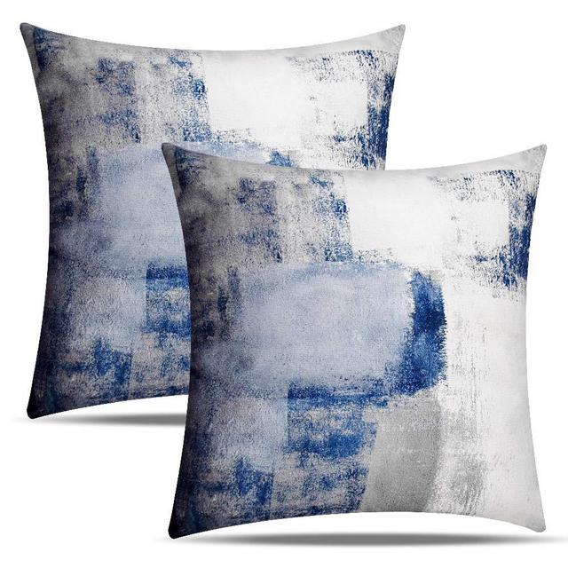 Eneston Blue and Grey Pillow Covers Contemporary Gray Home Decorative Throw Pillow Covers 18 x 18 Inch Set of 2 Accent Pillows Case for Sofa Couch Living Room Décor