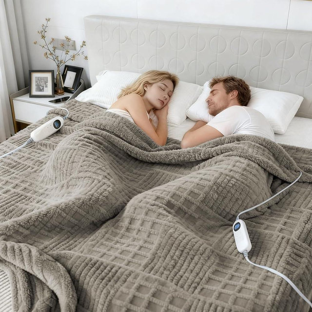 Heated Blanket Electric King Size, Waffle Heating Blanket with 12 Heat Levels, Fast Heating Blanket with 1-12 Timer Settings, Overheat Protection with ETL & FCC for Home Office -Light Gray- 90"X100"