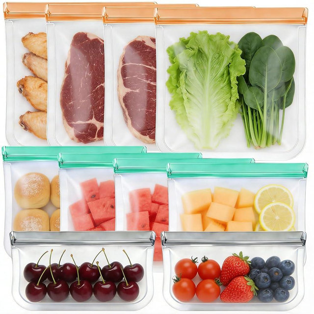 FOWIDALIXG 10 Pack Reusable Food Storage Bags Freezer Safe Dishwasher Leakproof for Frozen Meat Fruits & Vegetables Snacks Gallon Sandwich Bag Home Organization Travel Toiletries Meal Prep 3 Sizes