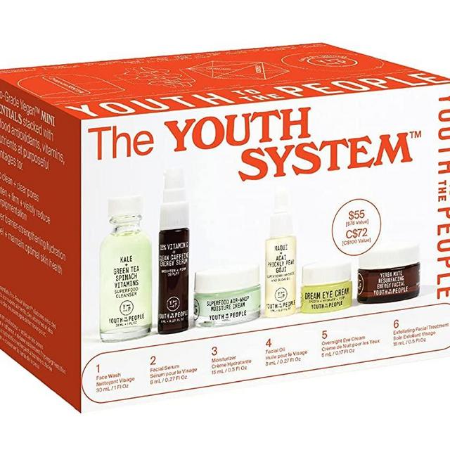 Youth To The People The Youth System - 6 Piece Set with Superfood Cleanser, Face Oil, Moisturizer, Vitamin C Serum, Eye Cream, Energy Facial - Vegan, Clean Skincare Kit