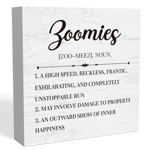 Funny Farmhouse Pet Dog Cat Desk Decor Rustic Zoomies Wood Box Sign Home Office Desk Shelf Cubicle Decor Pet Dog Gifts for Women Dog Lovers 5 X 5 Inch