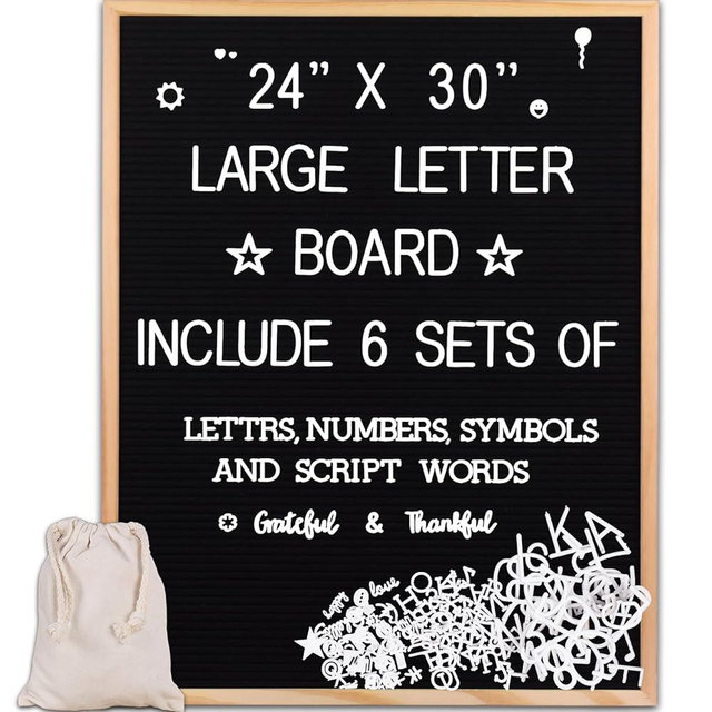 Large Felt Letter Board 24x30 Inch with 6 Sets of Letters Felt Message Board Wooden Frame Letter Board for Baby Announcements, Milestones, Wall Mount Menu & Office Decor