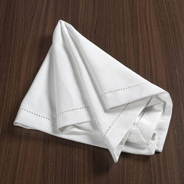 Homebia Designs White Color Cotton Hemstich Napkin, Decorative Wedding Cocktail Mashine Washable Dinner Napkins with Mitered Corners and Hemstich Pack of 12-18x18 Inch