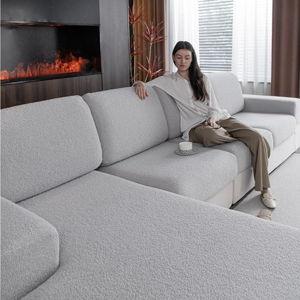 Couch Cushion Covers - 2 Seat Covers + 1 Chaise Cover, Light Gray