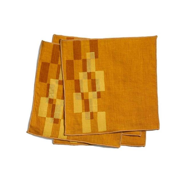 Windows Cocktail Napkins Set Linen Block Printed in Sunshine Set of 4