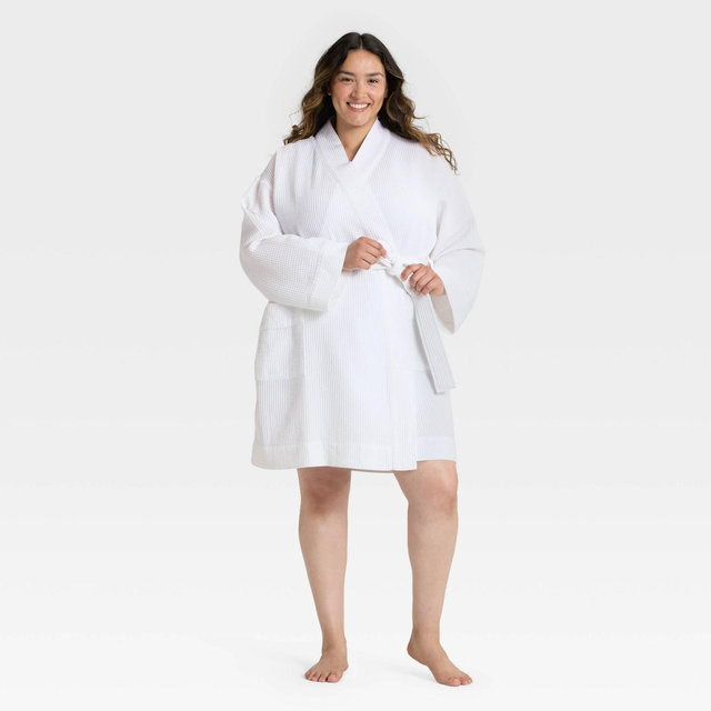 Women's Waffle Short Robe - Auden™ White 3X/4X