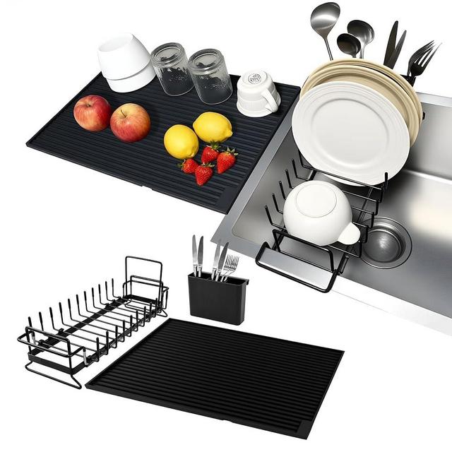 WZGUSXN Dish Drying Rack, Stainless Steel Expandable in Sink & Countertop, Space Saving with Silicone Mat and Drying Rack for Kitchen, Rv, Commercial Use