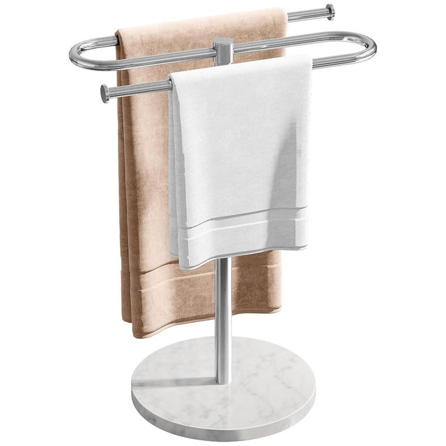 STWWO Countertop Towel Stand with Marble Base, S-Shape Freestanding Hand Towel Holder for Bathroom Vanity & Kitchen Counter, Rust-Proof Stainless Steel (Brushed Nickel)