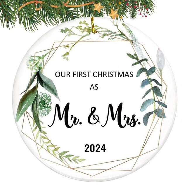 Wedding Gifts for Couples Unique 2024 Our First Christmas Married Ornaments Ceramic, 1st Christmas as Mr Mrs, Bridal Shower Gift, Just Married Gifts, Newlywed Keepsake