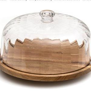 Cake Stand with Lid, Rotating Cake Holder with Dome, Wood Lazy Susan with Cover, Cake Stand for Party,Birthday,Parties,Baking Gifts(12 Inch with Dome)