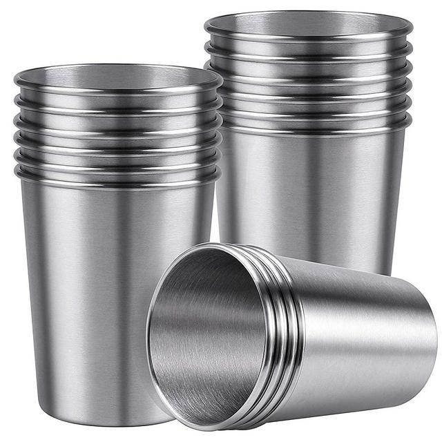 Ruisita 16 Pack Stainless Steel Cups Shatterproof Pint Cup Tumblers Metal Drinking Glasses for Kids or Adults (16, 8 oz)