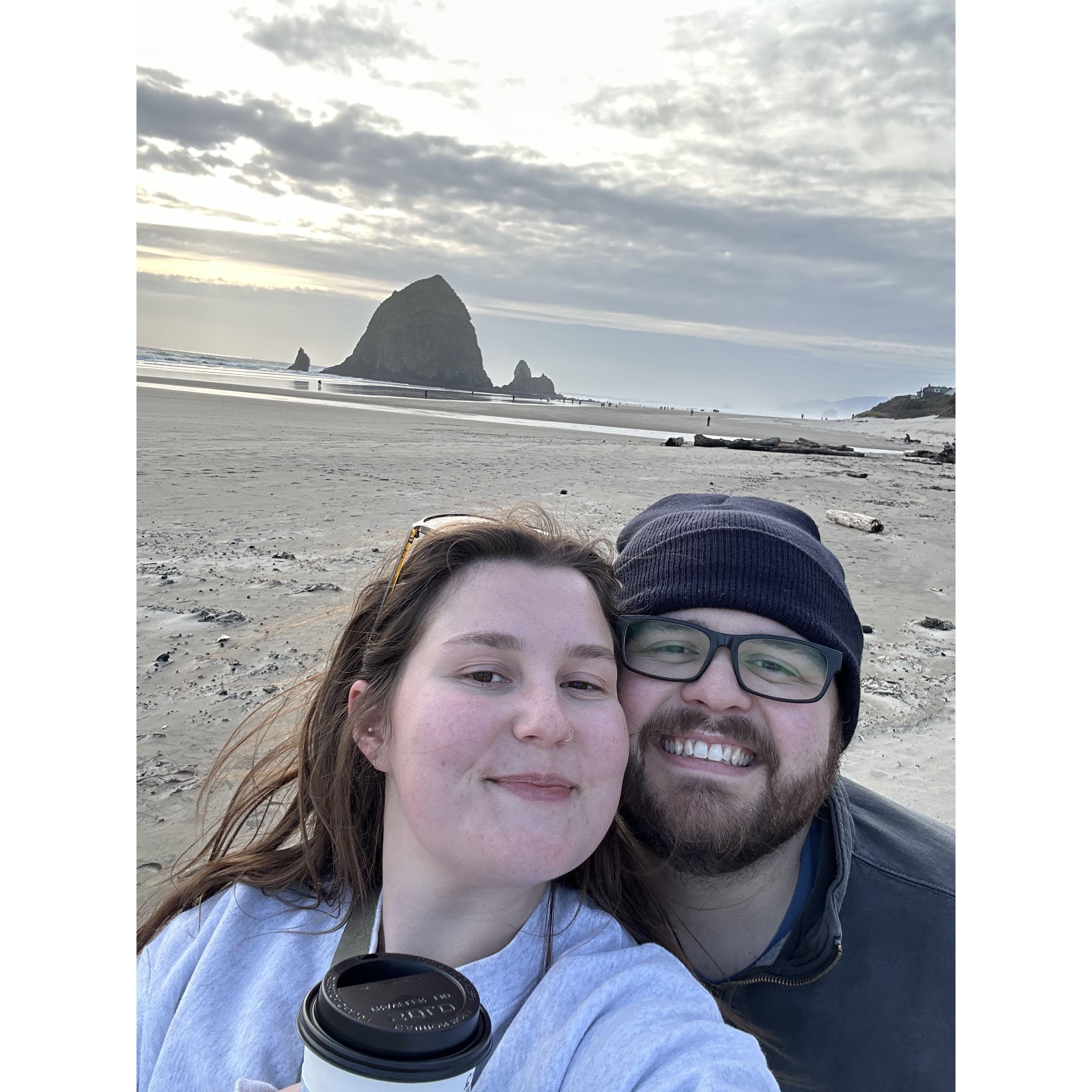 Walking on the beach at one of our favorite spots: Canon Beach!