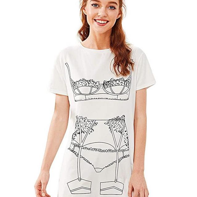 Floerns Women's Funny Lingerie Nightgown Cute Print Tshirt Sleepdress