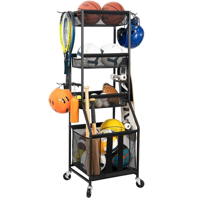 STORAGE MANIAC Ball Storage Bin Rolling Sports Ball Cart, Metal Garage Organizer Sport Rack, Ball Basket Storage, Ball Cage for Garage or Gym, Indoor & Outdoor Sports Equipment Organizer