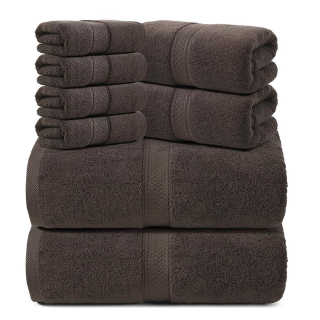 REDKISS Luxury 100% Cotton 8 Piece Bath Towel Sets, 2 Bath Sheets (35x70 in), 2 Hand, 4 Washcloths, Super Absorbent & Quick-Dry Shower Towel for Bathroom Spa Gym Hotel Yoga - Brown