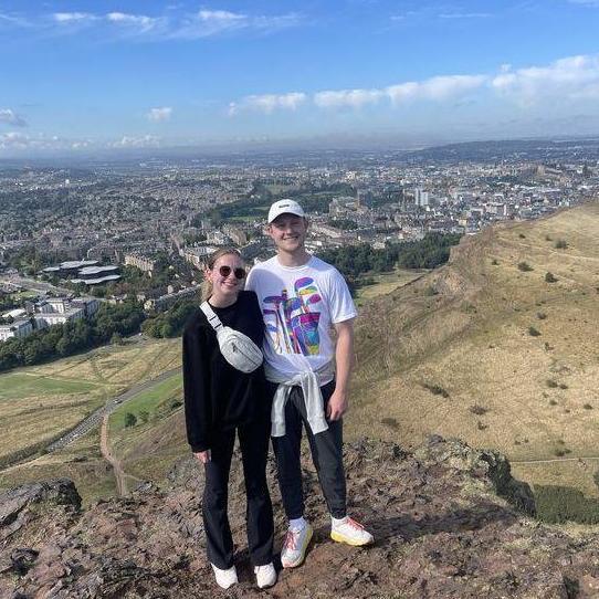 Post-hike up Arthur's Seat in Edinburgh (not pictured: how out of breath we were). September 2022.