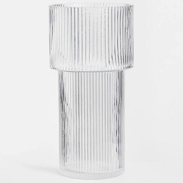 YANWE Clear Glass Vase, Flower Vase for Centerpieces, Ribbed Vase, Tall Vase, Large Glass Vase, Modern Vase for Living Room, Dining Table, Entryway, Mantle, Shelf, Wedding, Office, 9.7 Inches