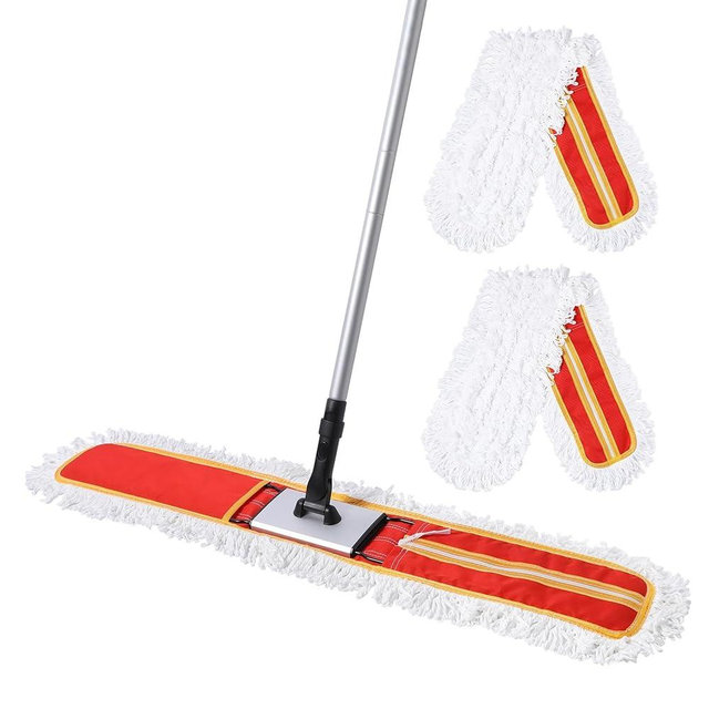 CLEANHOME Heavy-Duty 36" Commercial Dust Mop & Floor Sweeper - Extra Wide Wet/Dry Hardwood Floor Cleaner with 59" Long Handle, Washable Microfiber and Oxford Mop Pad