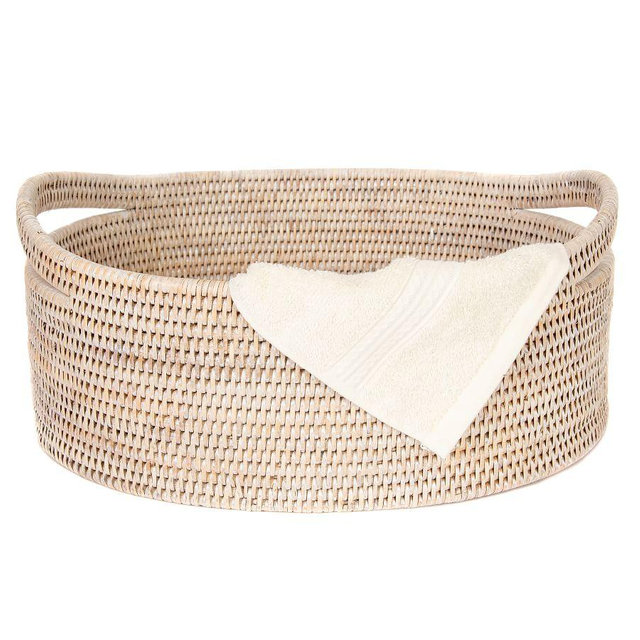 Tava Handwoven Rattan Oval Basket, White Wash