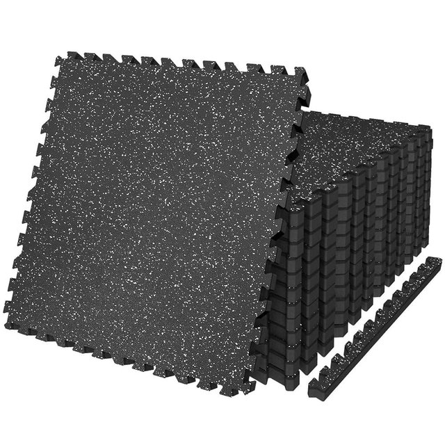 AIRHOP 0.79in Thick 48 Sq Ft Exercise Equipment Mats, 12 Tiles Upgraded Rubber Top with High Density EVA Foam, Large Interlocking Puzzle Gym Flooring for Home Gym, Heavy Weight Workout,Black & White