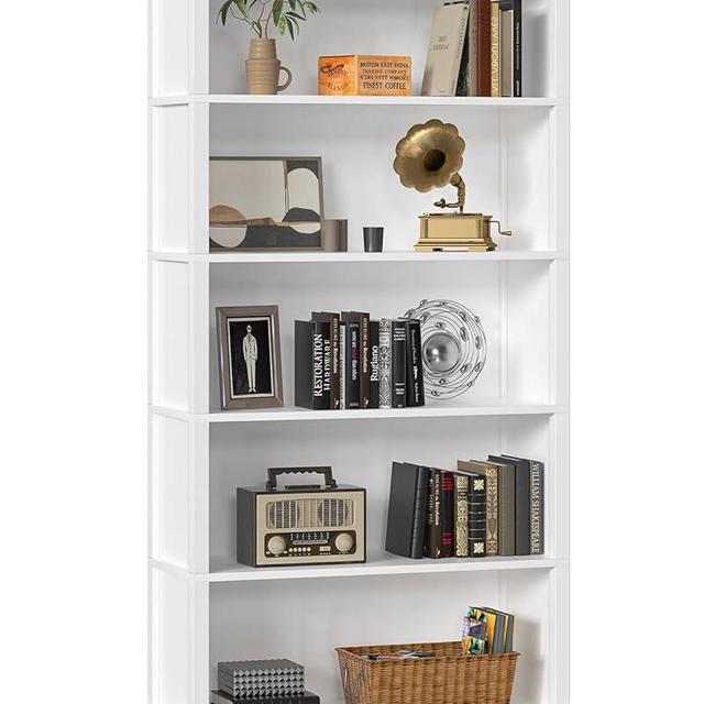 TVU 5-Tier Wooden Bookshelf, 65 Inch Tall Bookshelf with Storage, Floor Standing Modern Style Display Bookcase for Living Room, Office, Study Room, Entryway, White