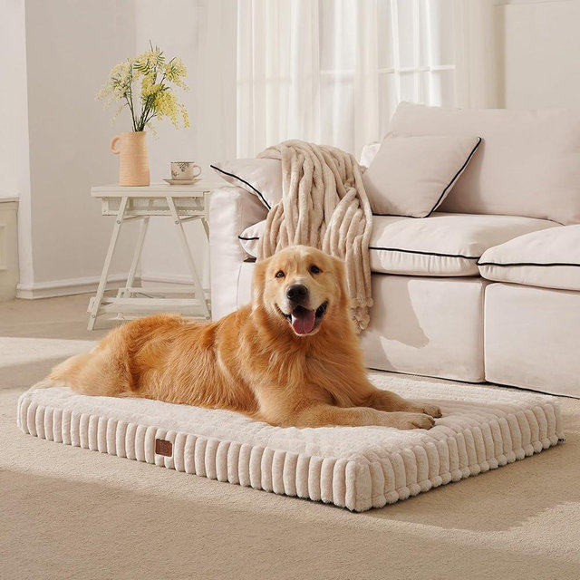 Orthopedic Dog Bed for Extra Large Dog, Waterproof Pet Bed,Non-Slip Bottom and Egg-Crate Foam with Removable Washable Cover Crate Bed,Cream,42"x30"x4"