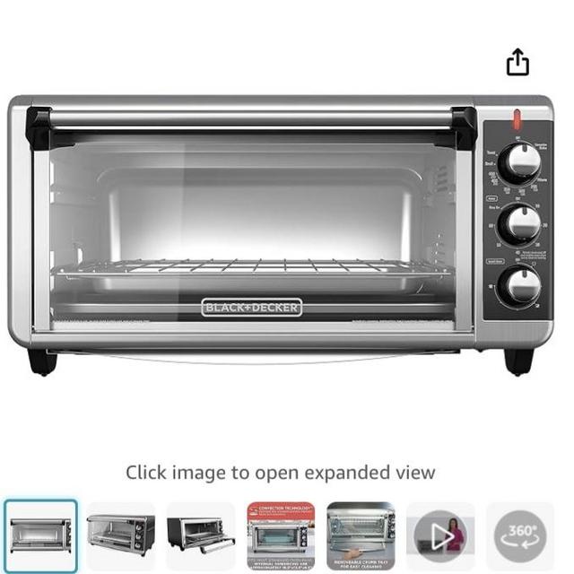 BLACK+DECKER 8-Slice Extra Wide Convection Toaster Oven, Fits 9"x13" Oven Pans and 12" Pizza, Bake, Toast, Broil, and Keep Warm Functions, Countertop Compact Design with Stainless Steel Finish