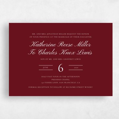 Burgundy, Red Wedding Invitation - Abbey Landscape