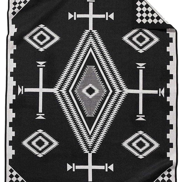 PENDLETON Los Ojos Wool Blanket - Black/White, Twin Size