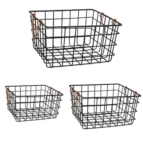 The Nifty Nook | Wire Nesting Baskets | Shabby Chic French Country Style | Home Decor | Utility Storage Bins | Great for Household Organization | Black Finish with Copper Handles | Set of 3 | Square