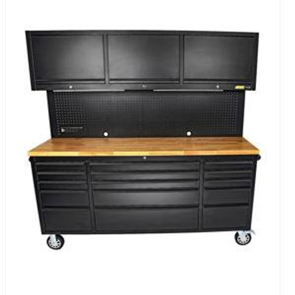 JEGS 81453: 72 in. 15-Drawer Rolling Tool Cabinet with Upper Storage [Black] - JEGS