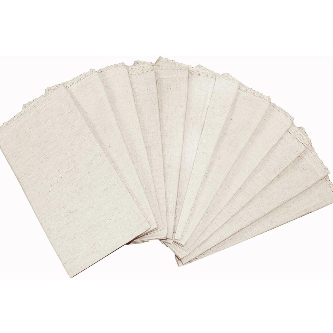 COTTON CRAFT Delilah Set of 12 Linen Lace Dinner Napkins, 20 inch x 20 inch, Natural