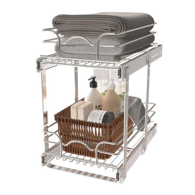 Rev-A-Shelf Pullout 2-Tier Basket Organizer for Kitchen or Vanity Cabinets, 12 x 18 In, 5WB2-1218CR-1