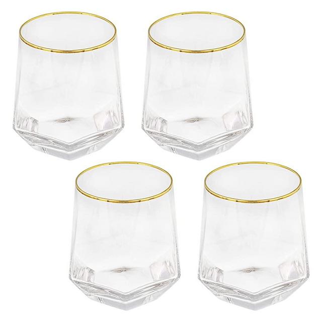 Creekview Home Emporium Scotch Glass Set - Diamond Designed 4pc Clear Whiskey Glasses with Gold Rim for Special Events