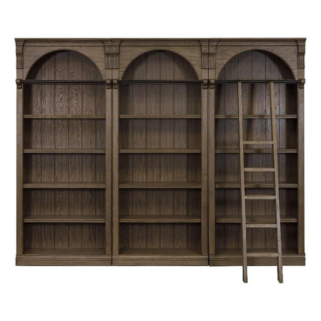 Traditional 8' Tall Bookcase Wall with Ladder, Storage Organizer, Display Shelf Unit for Office, Living Room, Brown