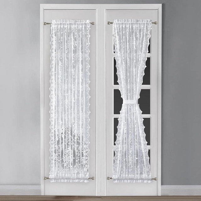 Warm Home Designs White Sidelight Curtains - English Rose Lace Door Pair With 2 Free Tiebacks - 30 x 72 Inch Length Perfect for Window - LFD White 30x72