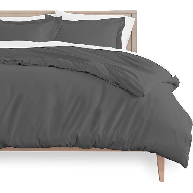 Bare Home Duvet Cover and Sham Set - Queen Size - Premium 1800 Ultra-Soft Brushed Microfiber - Hypoallergenic, Easy Care, Wrinkle Resistant (Queen, Grey)