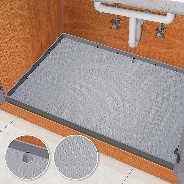 Sdpeia Under Sink Mat for [34" x 22"] Cabinet, Silicone Waterproof Mat, Kitchen Cabinet Liner Holds Over 2.2 Gallons, Cabinet Protector, Under Sink Tray for Drips, Leaks, Spills (Grey)