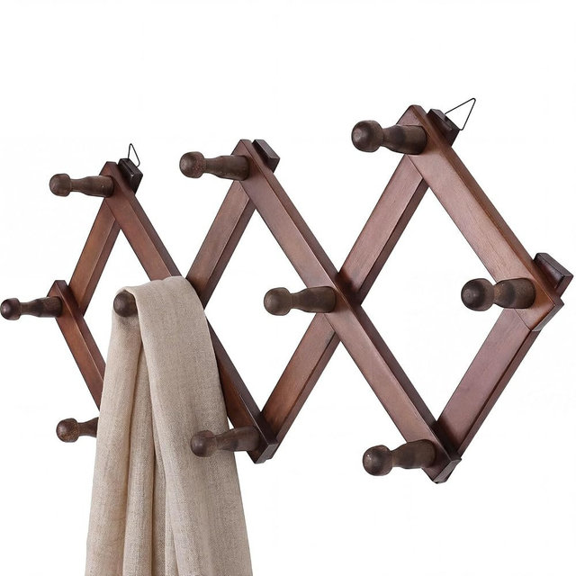 SCUNDA Expandable Hat Hanger for Wall,10 Wall Hooks Organizer for Hat, Coat, Cap, Mug - Space Saving Wall Mounted Hat Rack for Living Room, Entryway, Office (Brown, 10 Hooks)