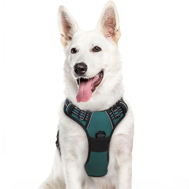 Eagloo Dog Harness Large Breed, No Pull Service Vest with Reflective Strips and Control Handle, Adjustable and Comfortable for Easy Walking, No Choke Pet Harness with 2 Metal Rings, Dark Green, XL