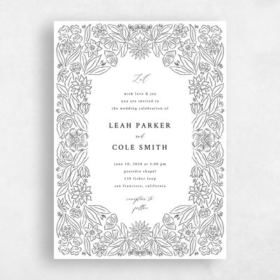 Black Wedding Invitation - Juliet Portrait Letterpress