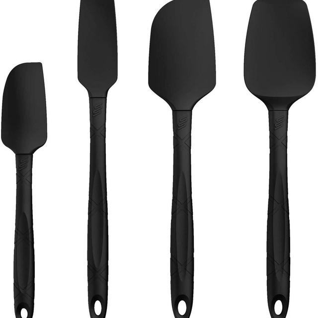 M KITCHEN WORLD Silicone Spatula Set - 4 Piece Rubber Heat Resistant Spatulas for Cooking, Baking Mixing - Cookware Kitchen Utensils - Black