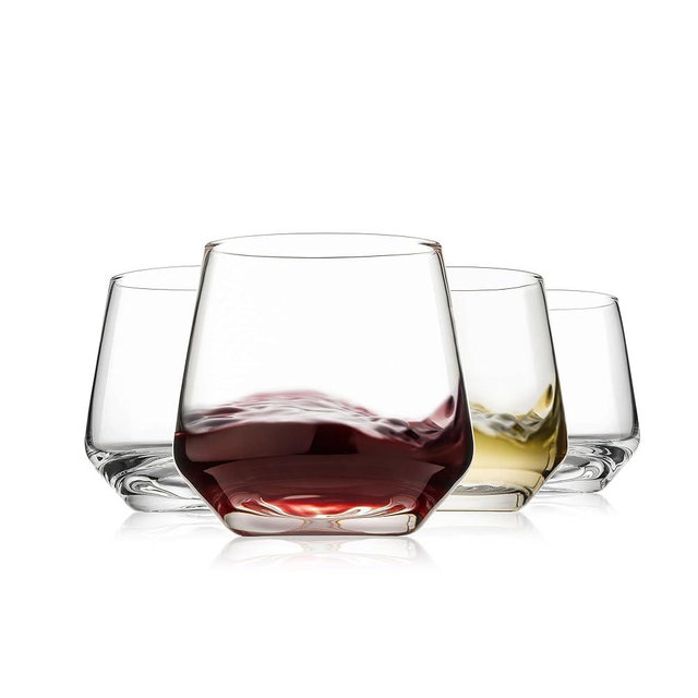Stemless Wine Glasses Set of 4, 13.5oz Red White Wine Glasses for Daily Use, Hosting, Home Bar, Evening Party, Birthdays, Housewarming Gift, Clear