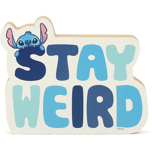 Disney Lilo and Stitch Shelf Sitter Decor - Stay Weird Chunky Wood Block Cutout for Kids' Bedroom, Play Room or Office